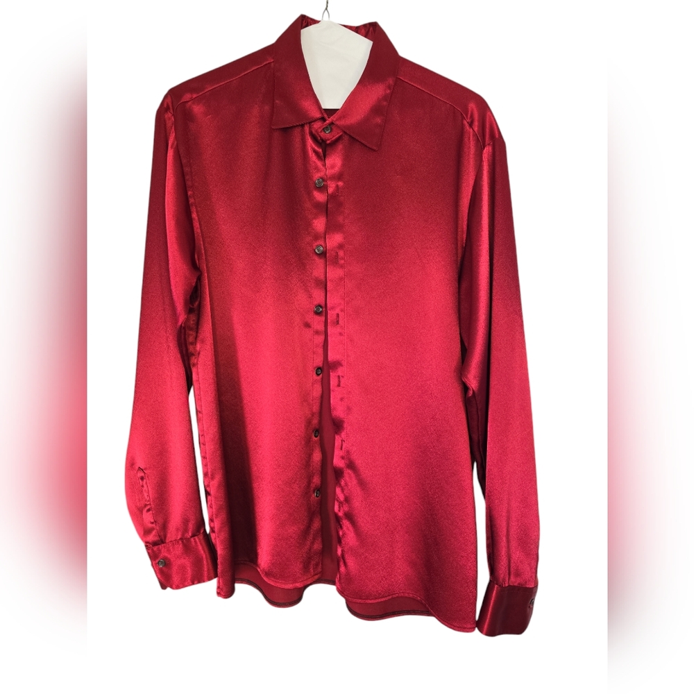 Iraq Handmade Turkish Silk Red Mens Button Down Shirt